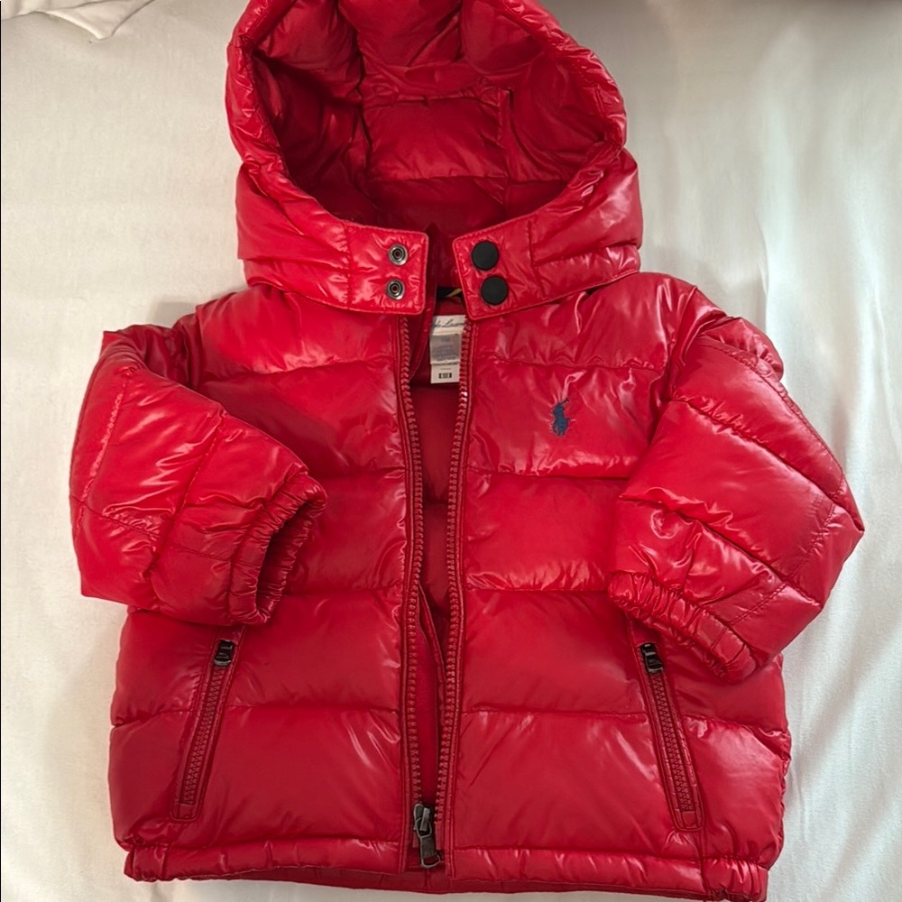 Polo Ralph Lauren Vibrant Red Puffer Jacket with removable hood 12m
